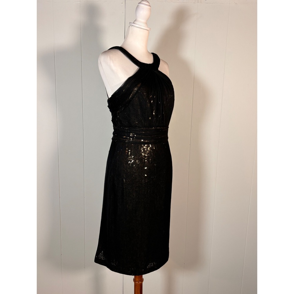 Theia Black Sequins Party Dress Size 10 Sheath Classic Glam Cocktail Evening - Picture 6 of 9